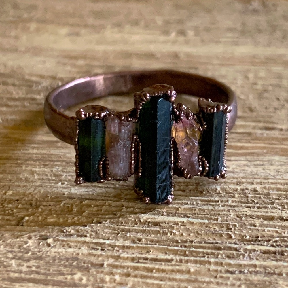 Multi-tourmaline ring, copper antique finish, Sz 9